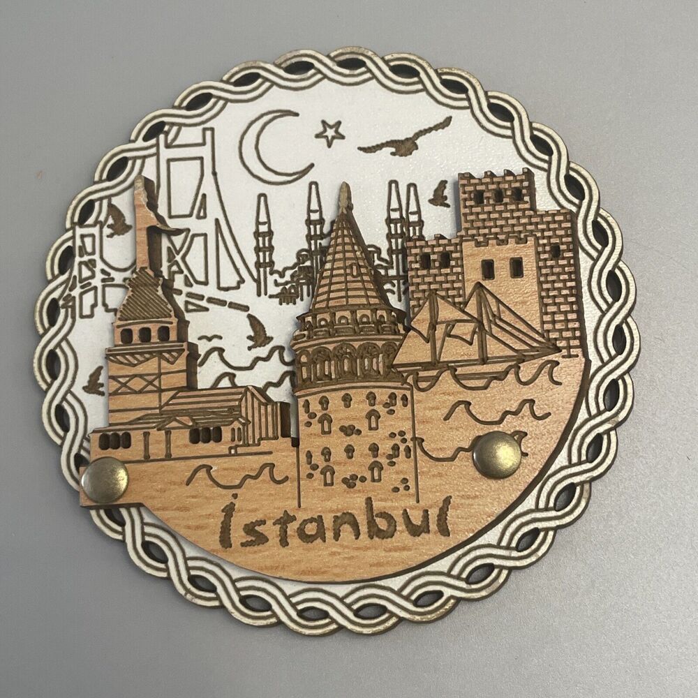 Turkey Istanbul Tourist Souvenir Gift 3D Wood Laser Cut Fridge‎ Magnet 3” Round